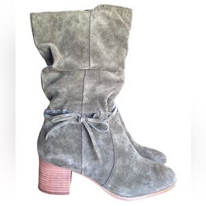 Violet & Red Janine Khaki Green Tall Slouchy Suede Stack Heel Boot Women 9.5